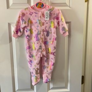 Baby girl 3-6 month footie pink unicorn fleece NWT